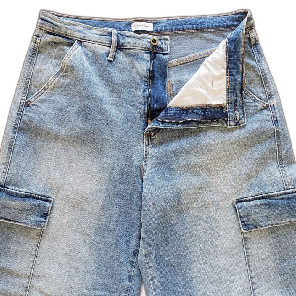 Jessica Simpson - Wide Leg Cargo Jeans - High-Rise - Light-Wash Denim - Size 12 - Picture 6 of 8